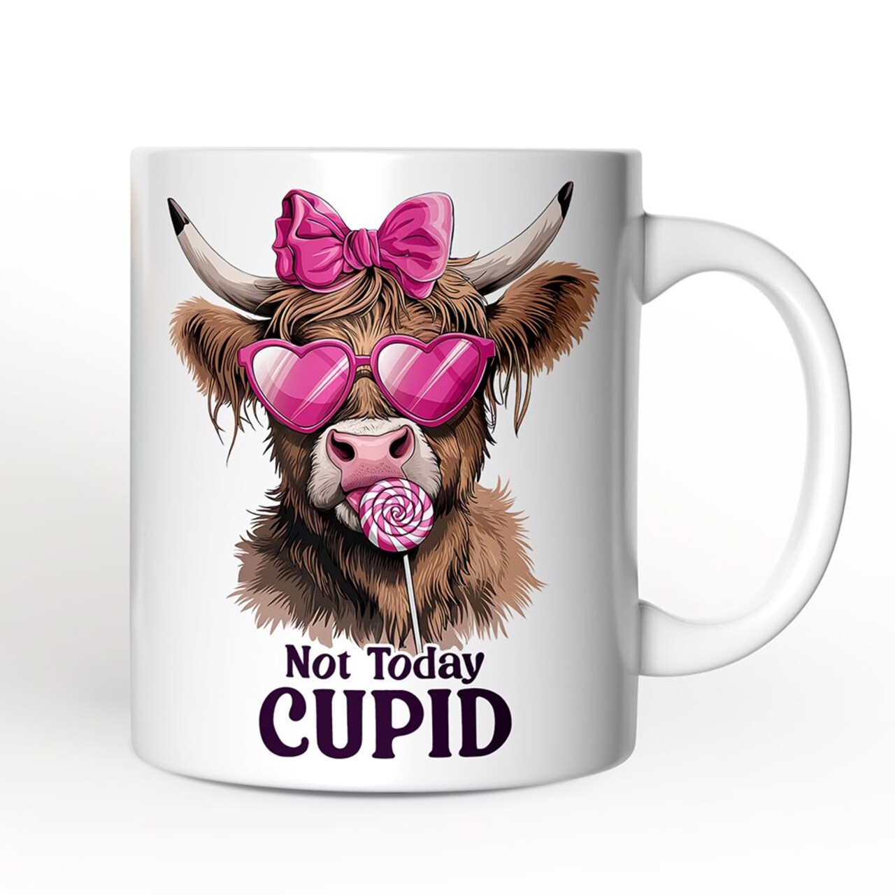 Valentines Highland Cow Mug, Not Today Cupid Funny Cow Lover Gift